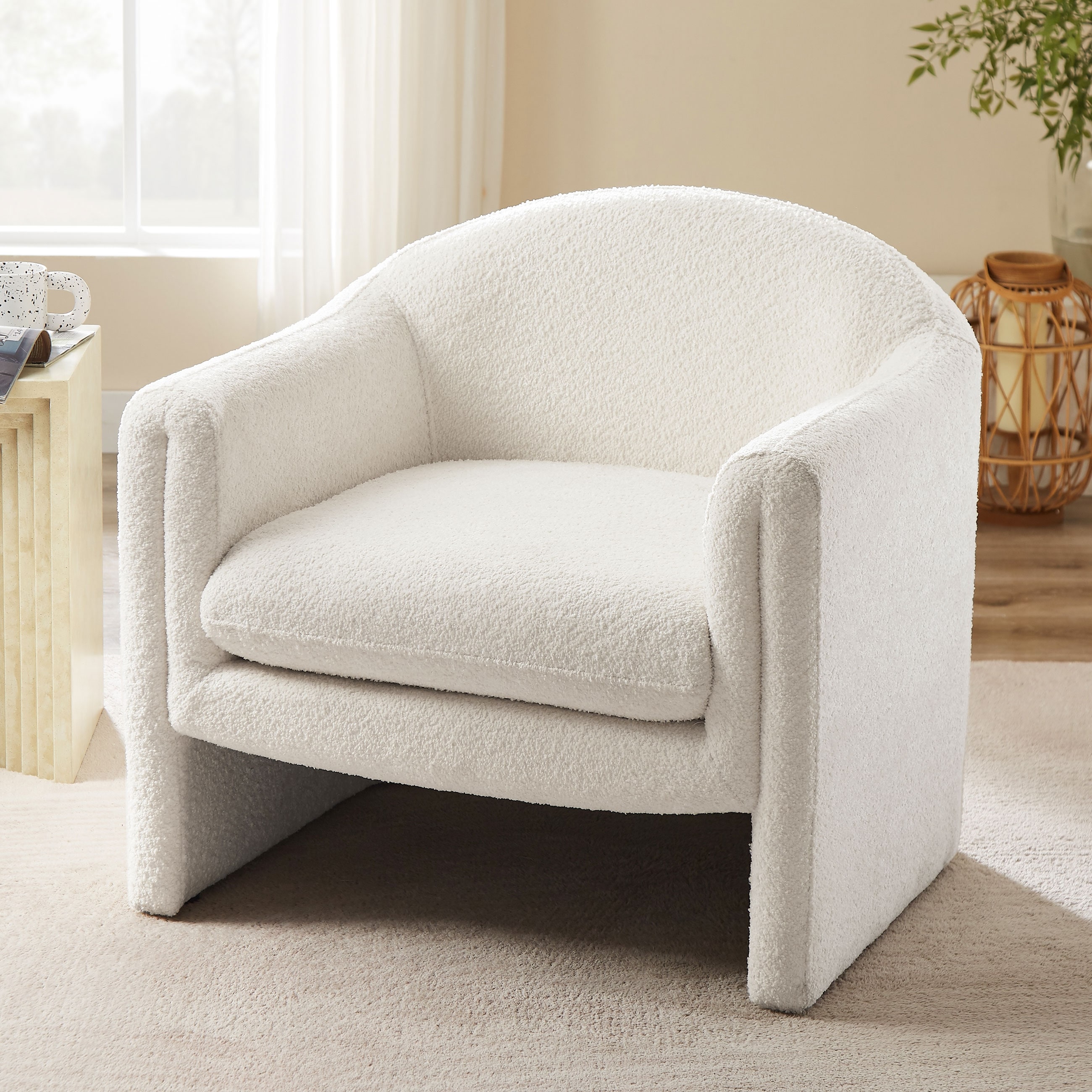 VANOMi 31.2 Inch Nordic Wide Boucle Upholstered Barrel Accent Chair