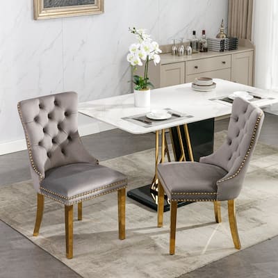 Modern Tufted Dining Chairs with Golden Legs,Velvet Dining Chairs Set of 2