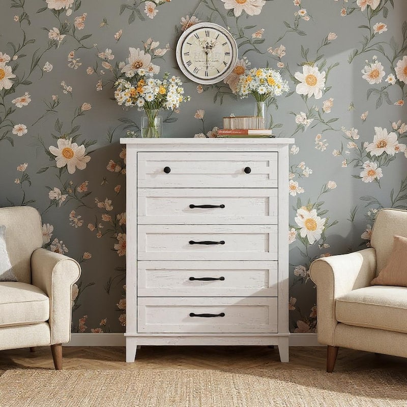 41.3" Tall Vertical Drawer Dresser, with Large Storage - White