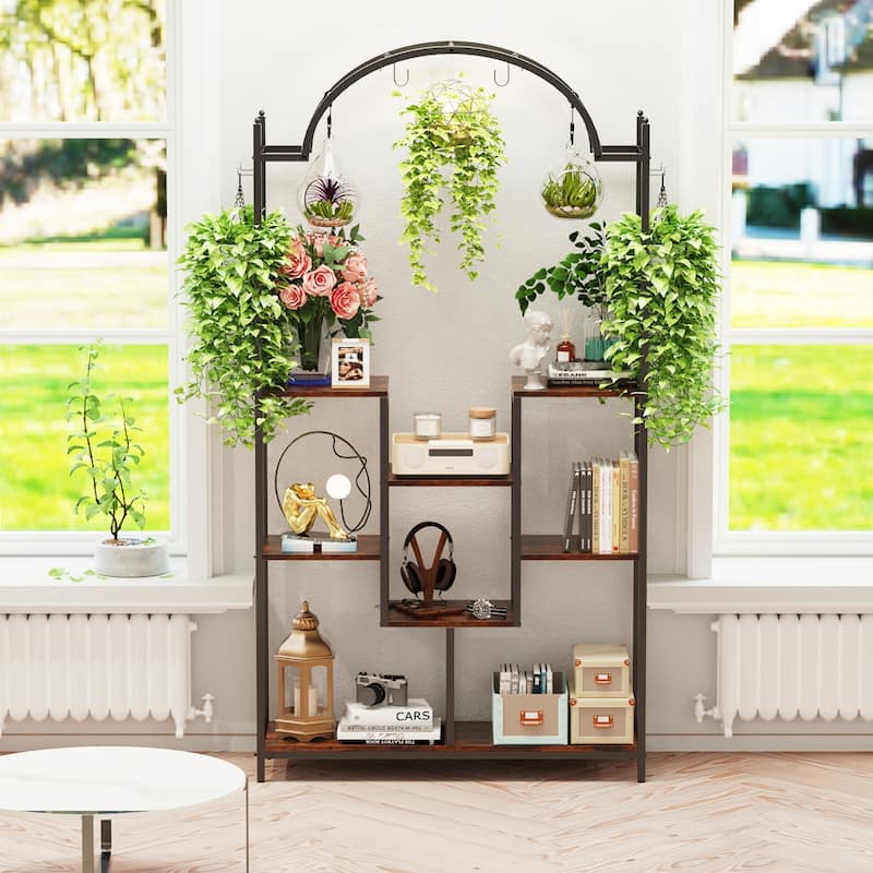 Heavy Duty Large Metal Plant Stand Flower Rack with Arched Top - 75" x 40" x 12"
