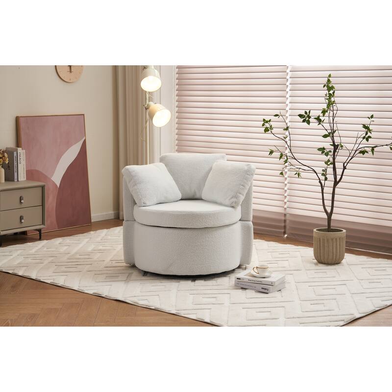 Teddy Fabric Swivel And Storage Chair With Back Cushion For Living Room