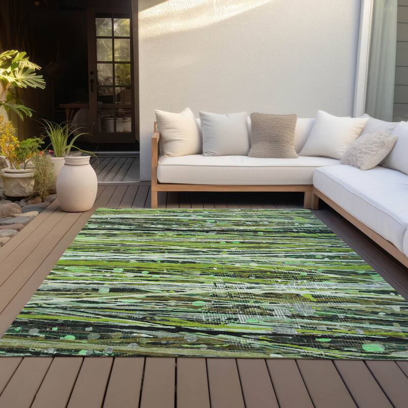 Machine Washable Indoor/Outdoor Abstract Stripes Chantille Rug - Green - 2'6" x 3'10"