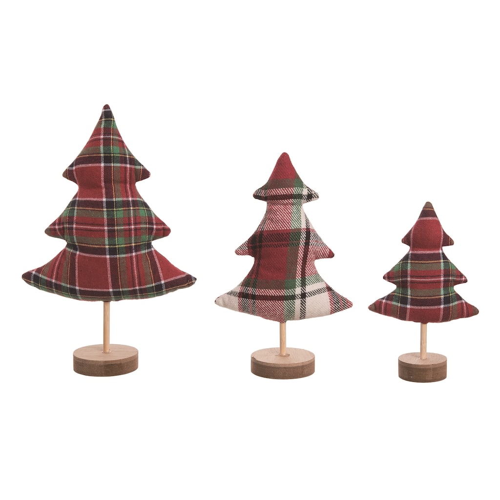 Transpac Polyester 12.75 in. Multicolor Christmas Plaid Trees Set of 3