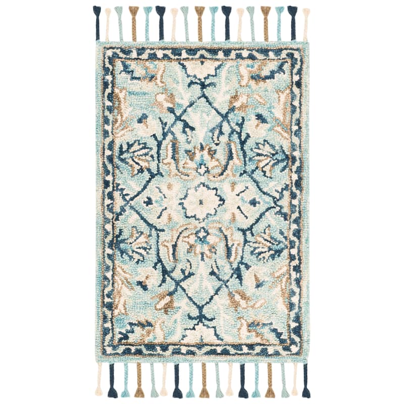 SAFAVIEH Handmade Blossom Souheila Modern Floral Wool Rug - 2' x 3' - Blue/Ivory