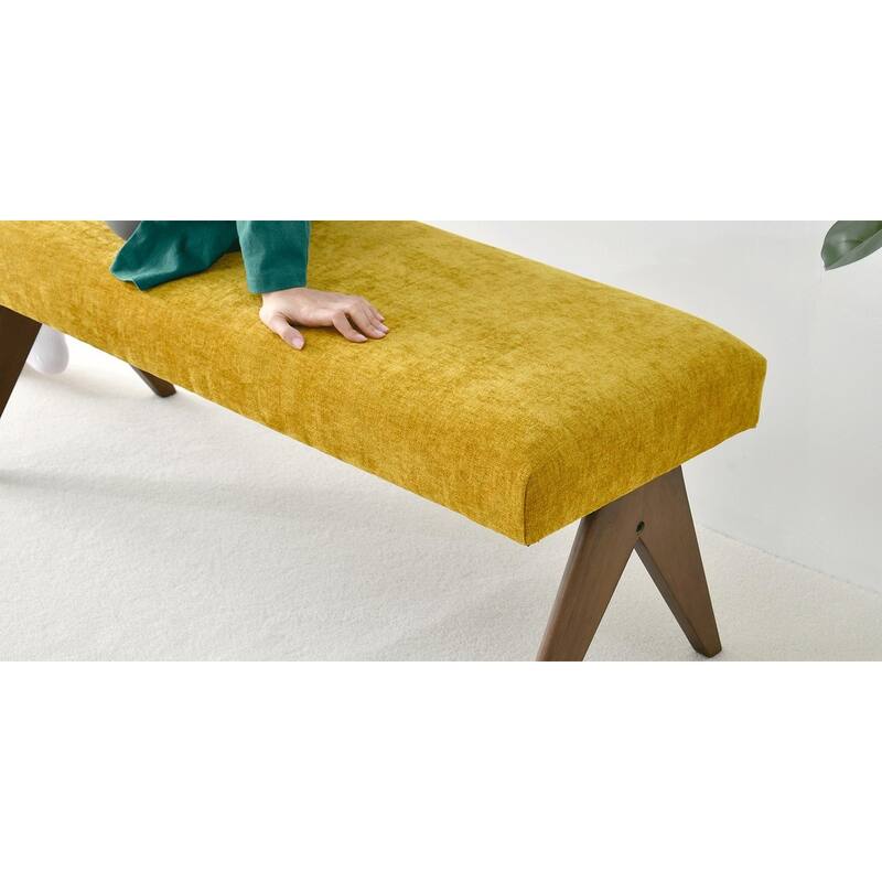 Mid Century Modern Fabric Ottoman Bench