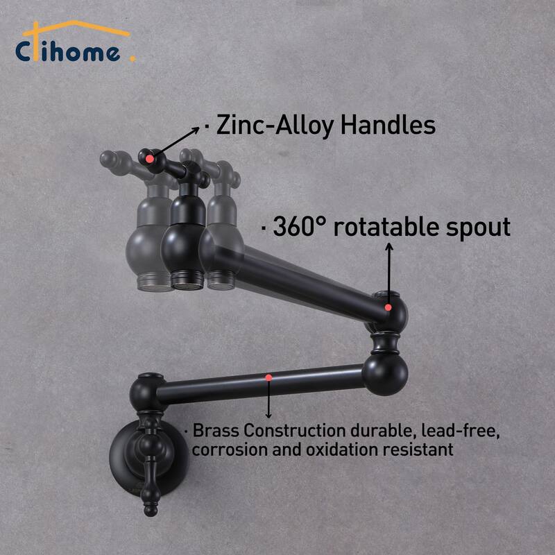 Clihome Traditional Wall Mounted Kitchen Pot Filler Faucet