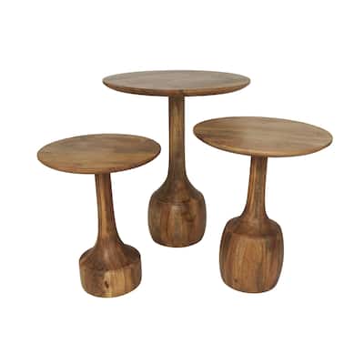 Mango Wood Handmade Side End Accent Table with Elevated Bases - Set of 3 Brown - Roche River Decor