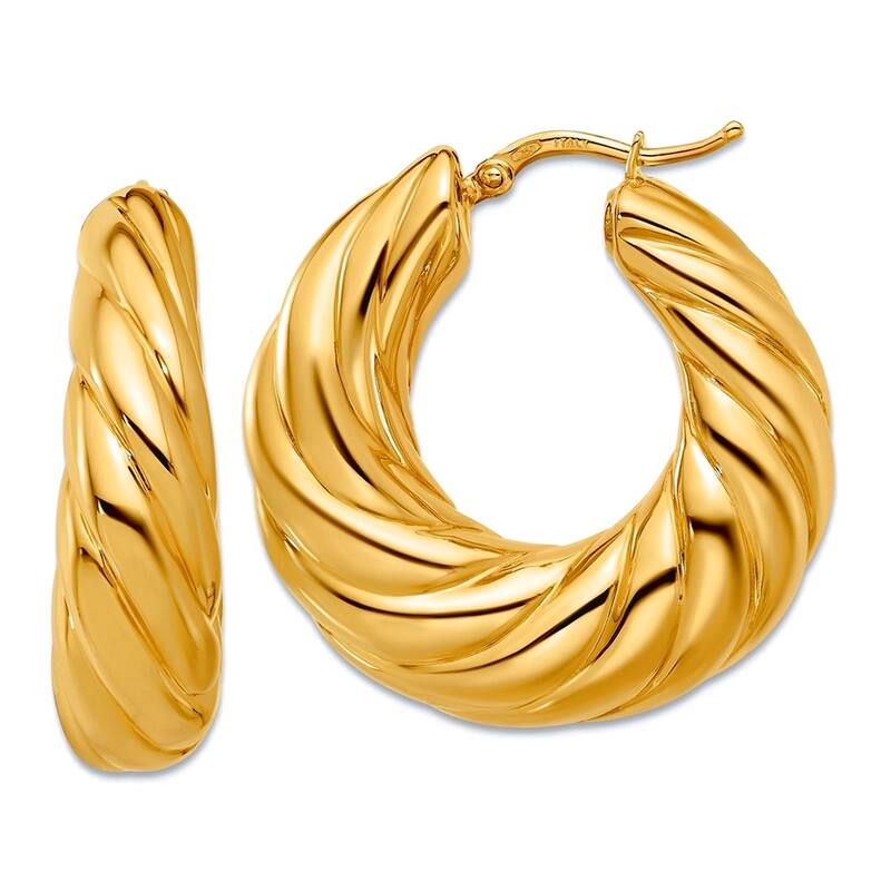 Curata Solid 18k Yellow Gold Italian 32mm Scalloped Puffed Hoop Earrings
