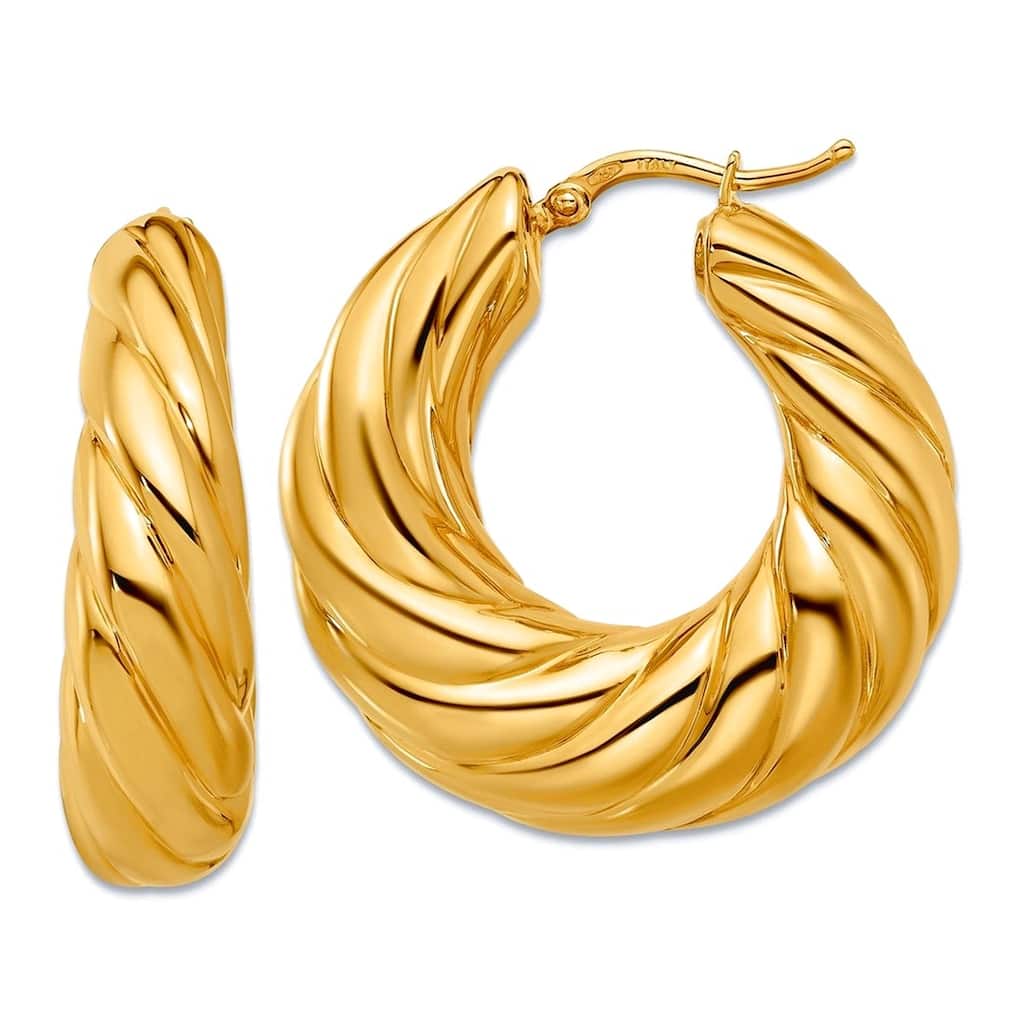 Curata Solid 18k Yellow Gold Italian 32mm Scalloped Puffed Hoop Earrings