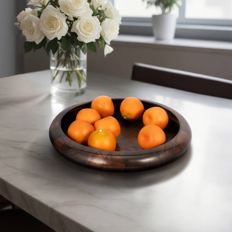 Decorative Round Shallow Bowl for Home Decor - 25", Bronze and Copper