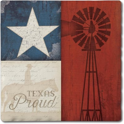 Texas Proud 4-Pack Tumbled Tile Stone Coasters with Protective Cork Backing Manufactured in The USA