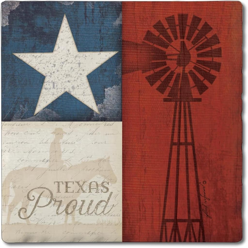 Texas Proud 4-Pack Tumbled Tile Stone Coasters with Protective Cork Backing Manufactured in The USA