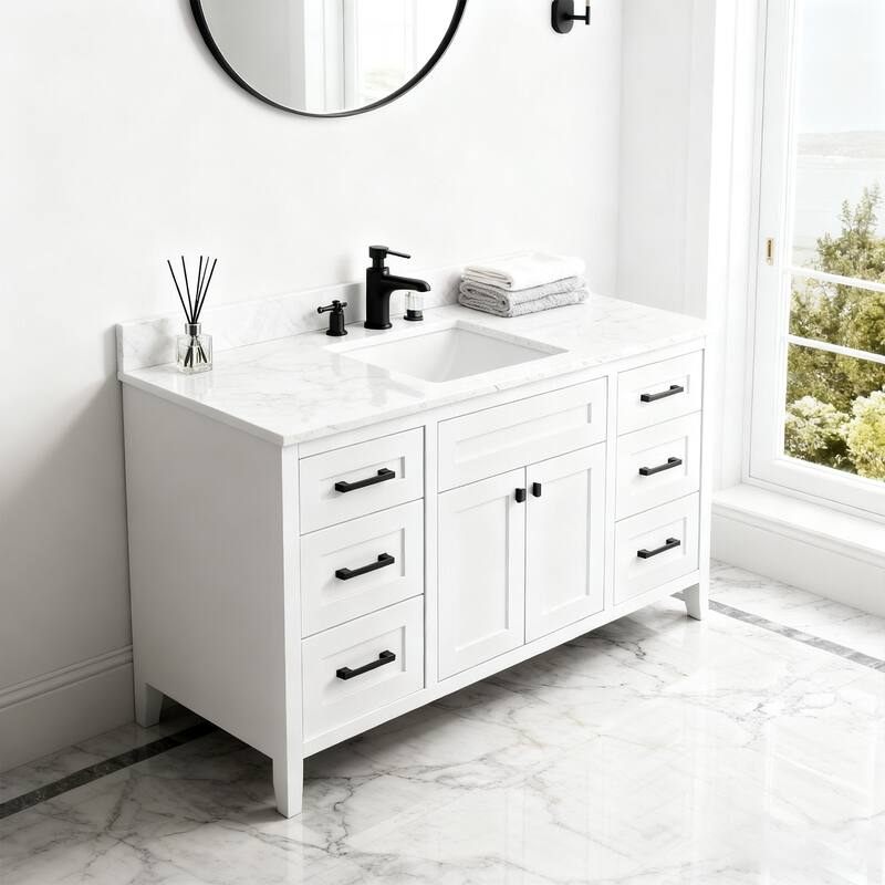 Nephelily 60 inch Bathoom Vanity With Quartz Top Single Sink, Easy-to-Install