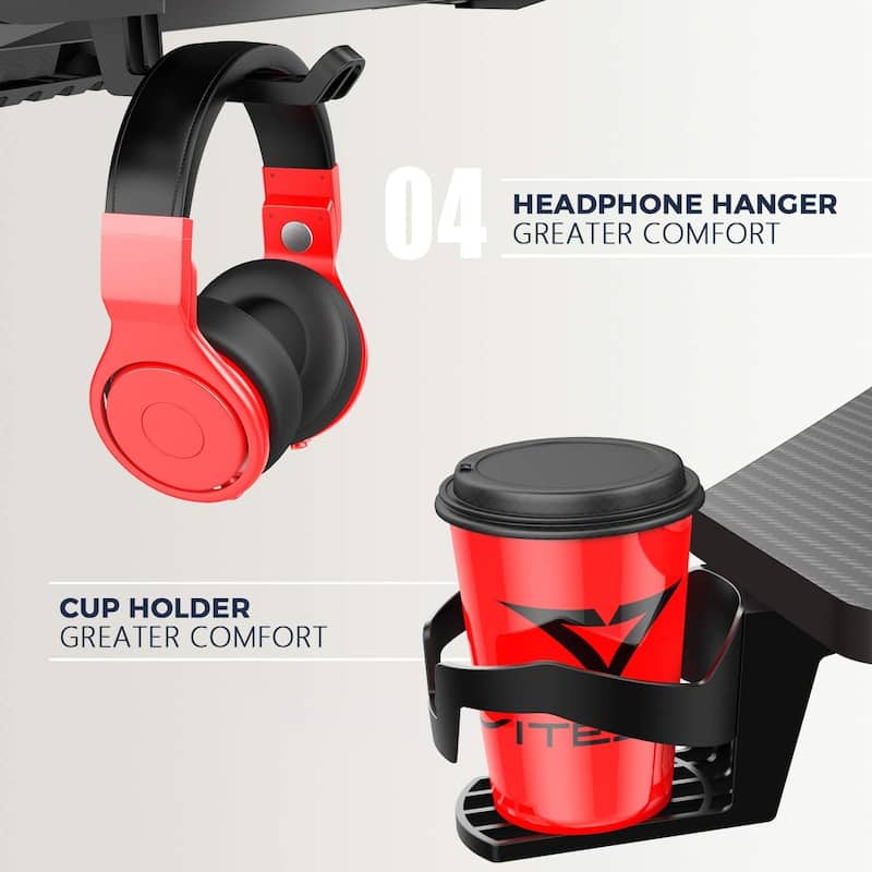 BOSSIN Ergonomic Gaming Desk Z-Shaped Office PC Computer Desk Gamer Tables with Cup Holder and Headphone Hook