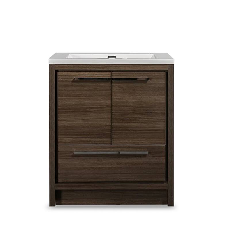 Freestanding Bathroom Vanity Set in Grey Oak with Integrated Solid Surface Sink