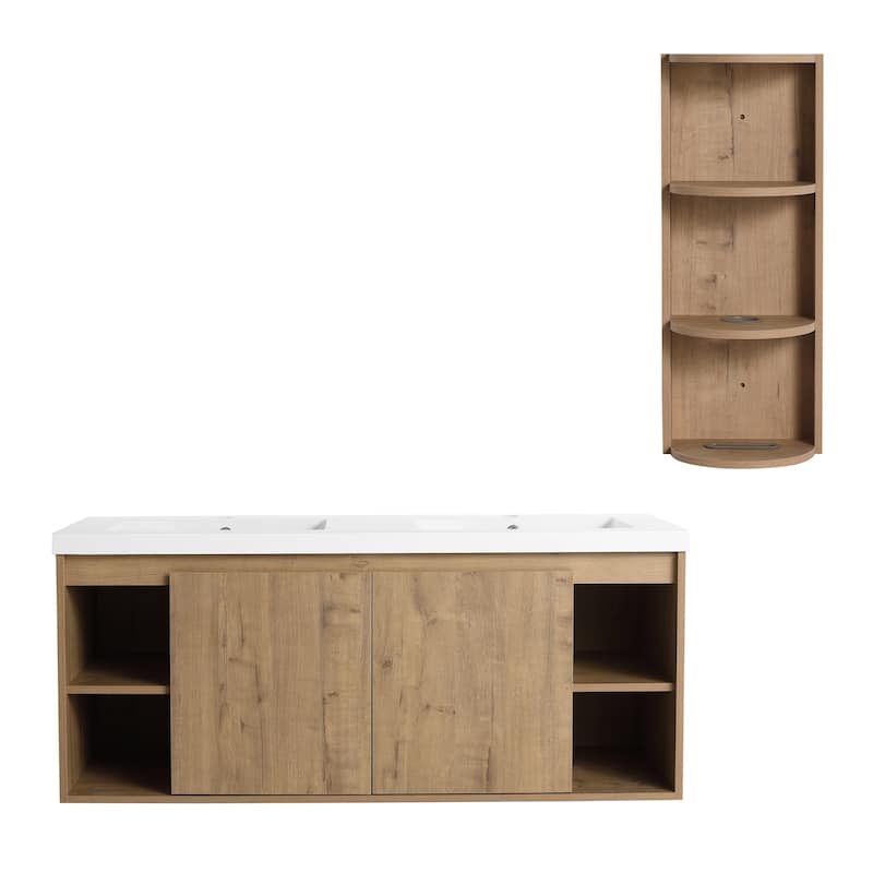 48" Wall-Mounted Bathroom Vanity With Double Sink and Storage Rack, Soft Close Doors,Combination Cabinet