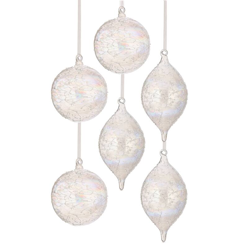 5-7" Etched Glass Ball/Finial Ornament Set of 6