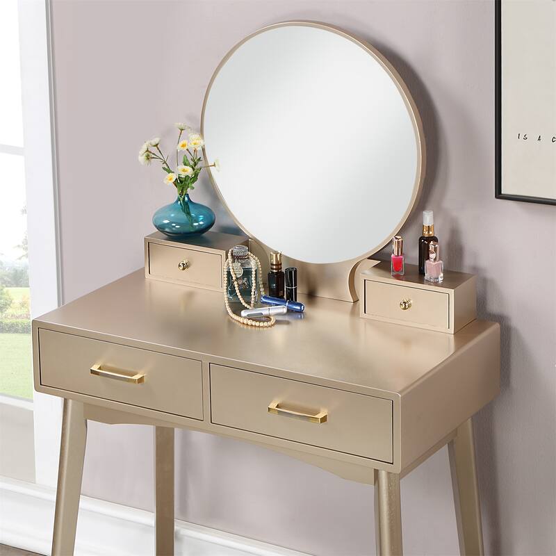 Contemporary Wood Vanity and Stool Set