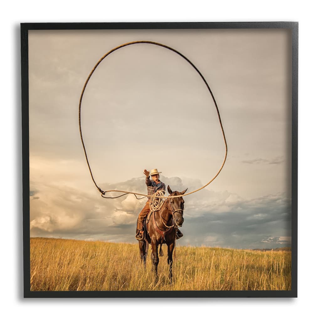 Stupell Cowboy Throwing Lasso Framed Giclee Art Design by PBurchettePhoto