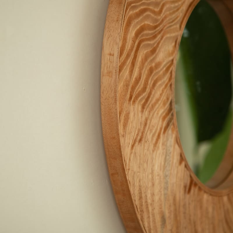24" Ring Mirror, Wall-mounted Vintage Circle Solid Rosewood Decorative Mirror, Round Mirror for Bathroom, Bedroom