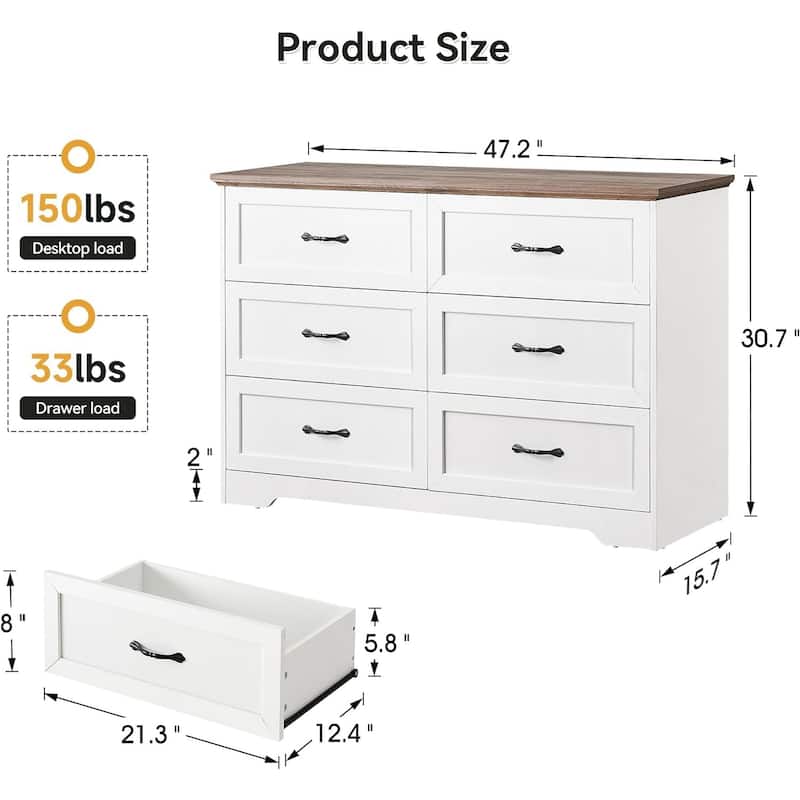 Modern 6 Drawer Dresser Closet Storage Tower Organizer Unit for Bedroom