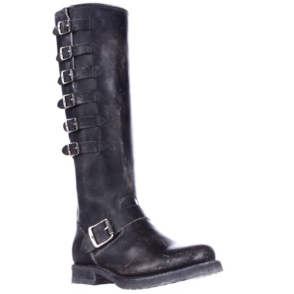 FRYE Veronica Belted Tall Multi Buckle Strap Boots, Black - 5.5 us