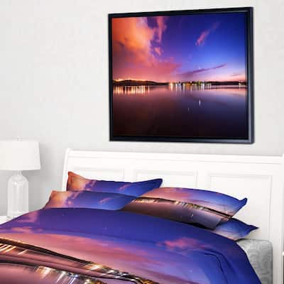 Designart "Night Sky Reflection in River" Landscape Photography Framed Canvas Print
