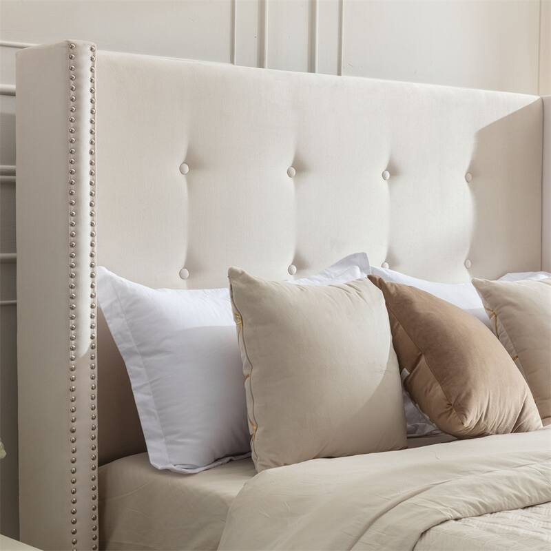 Upholstered King Bed Features a 54" High Headboard w/Buttoned Tuft
