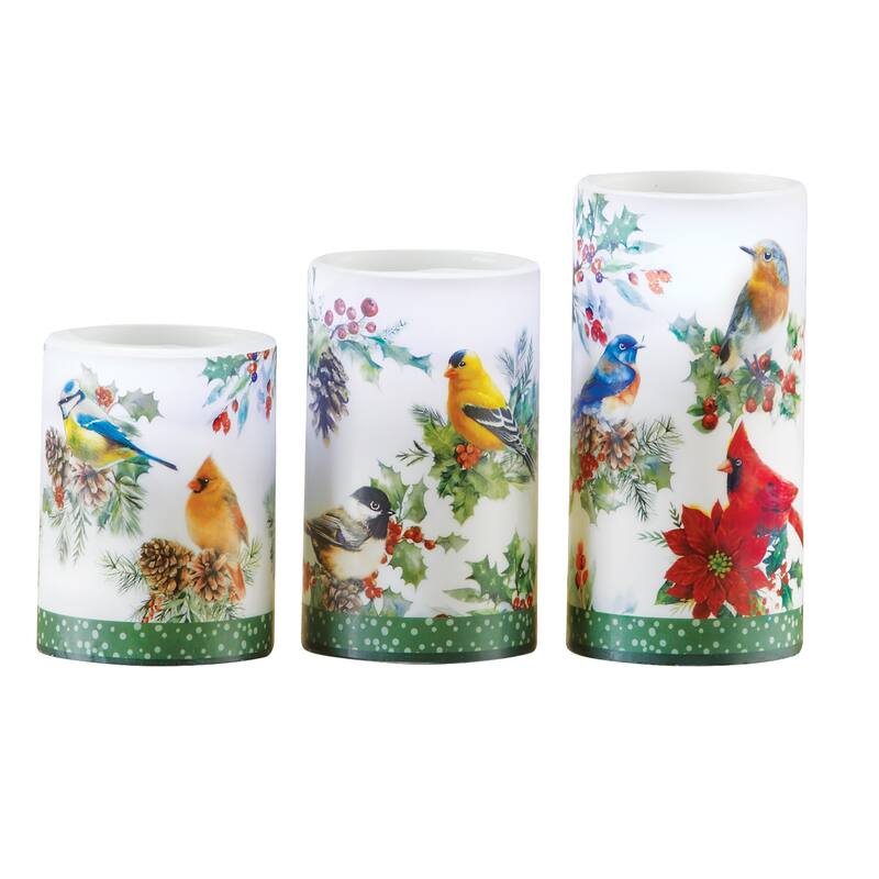 LED Lighted Realistic Winter Birds 3-Piece Candle Set - 10.750 x 7.630 x 4.380