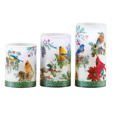 LED Lighted Realistic Winter Birds 3-Piece Candle Set - 10.750 x 7.630 x 4.380