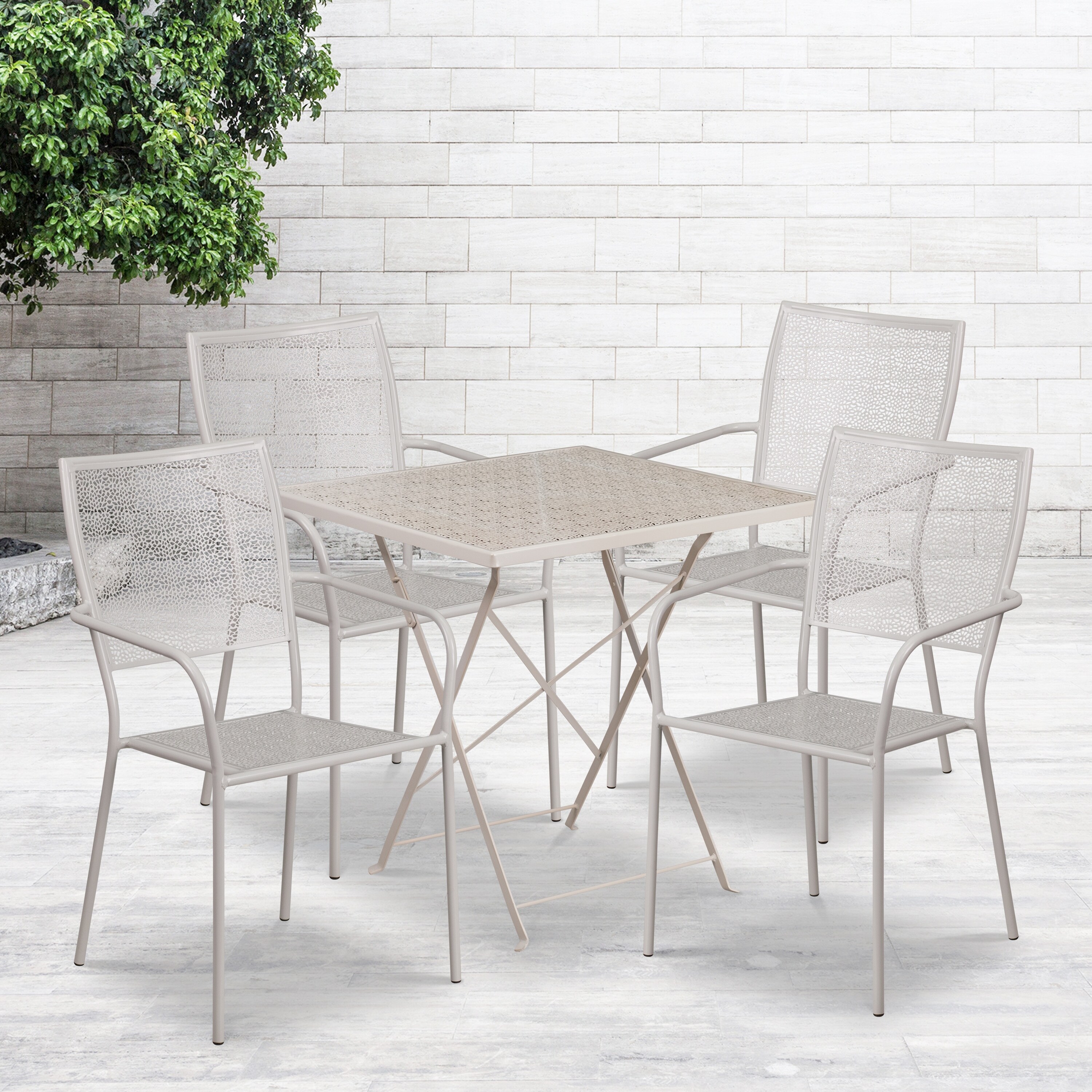 Shop 28 Square Lt Gray Indoor Outdoor Steel Folding Patio Table Set With 4 Chairs Overstock 27415337