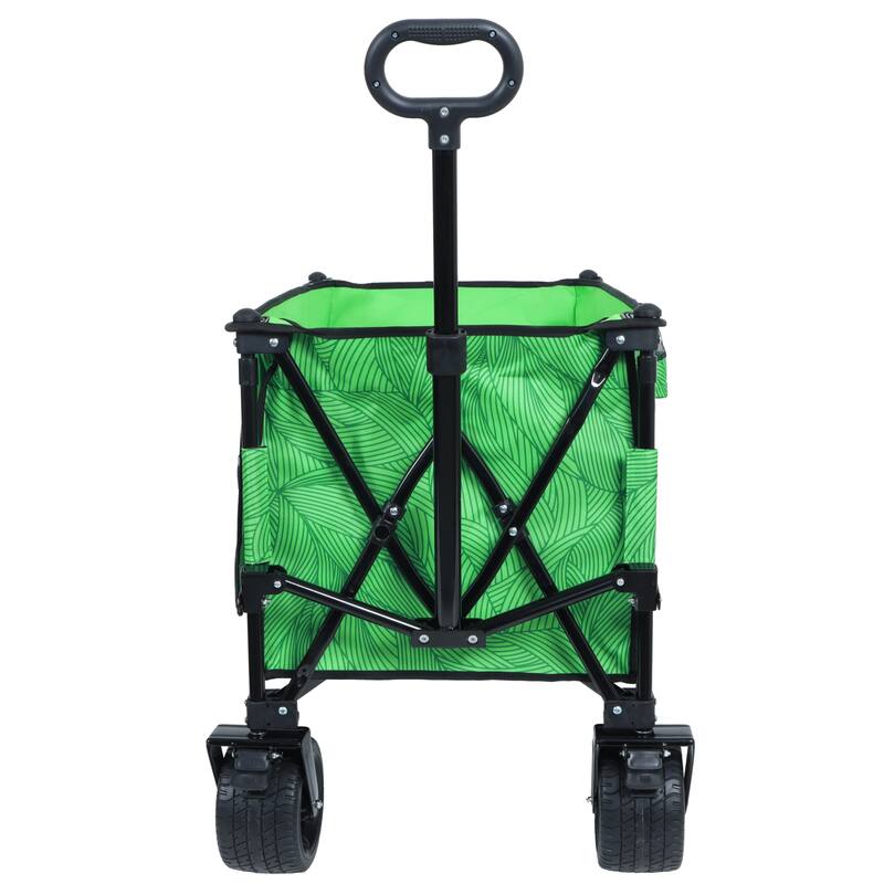Heavy-Duty 480lbs Folding Wagon Cart with Bonus Picnic Mat - All-Terrain Beach Wheels, Drink Holders,Brakes & Side Pocket