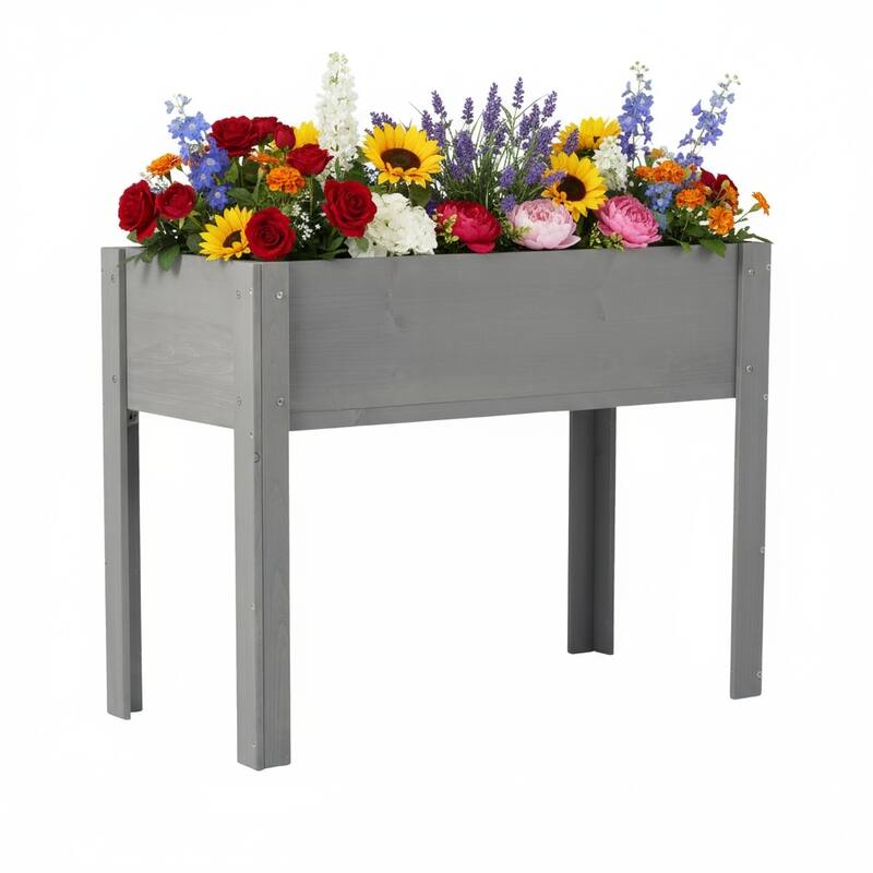 Natural Elevated Planter Box for Outdoor Use with Eco-Friendly Finish - Grey-40x20x31 inch