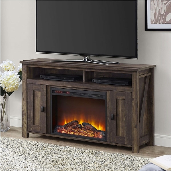 50 inch TV Stand in Medium Brown Wood with 1 500 Watt Electric