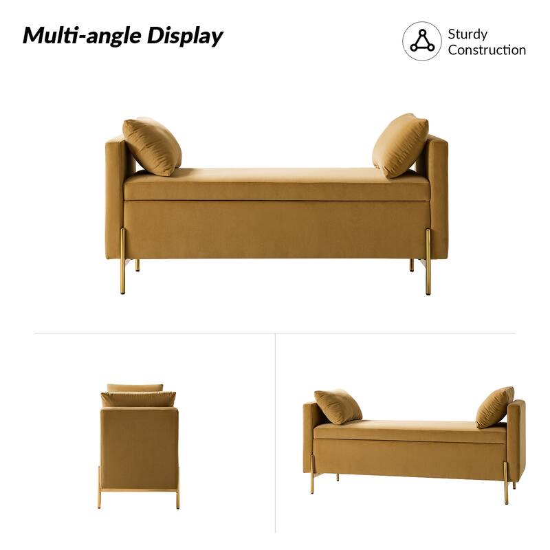 Angelus Modern 56''W Upholstered Flip Top Storage Bench withTwo Pillows and Arms by HULALA HOME