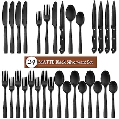 Matte Black Silverware Set with Steak Knives