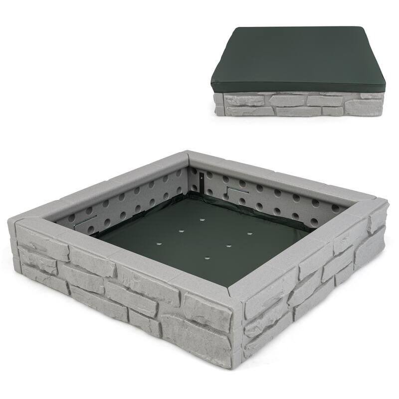 Outdoor Kids Sandbox with Cover and Bottom Liner for Backyard Play