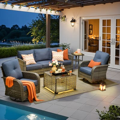 XIZZI Outdoor Patio Furniture Grey Wicker Conversation Seating Set
