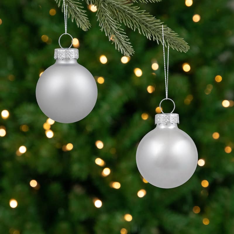 Shiny and Matte Glass Ball Christmas Ornaments - 2.5" - Silver - 40ct