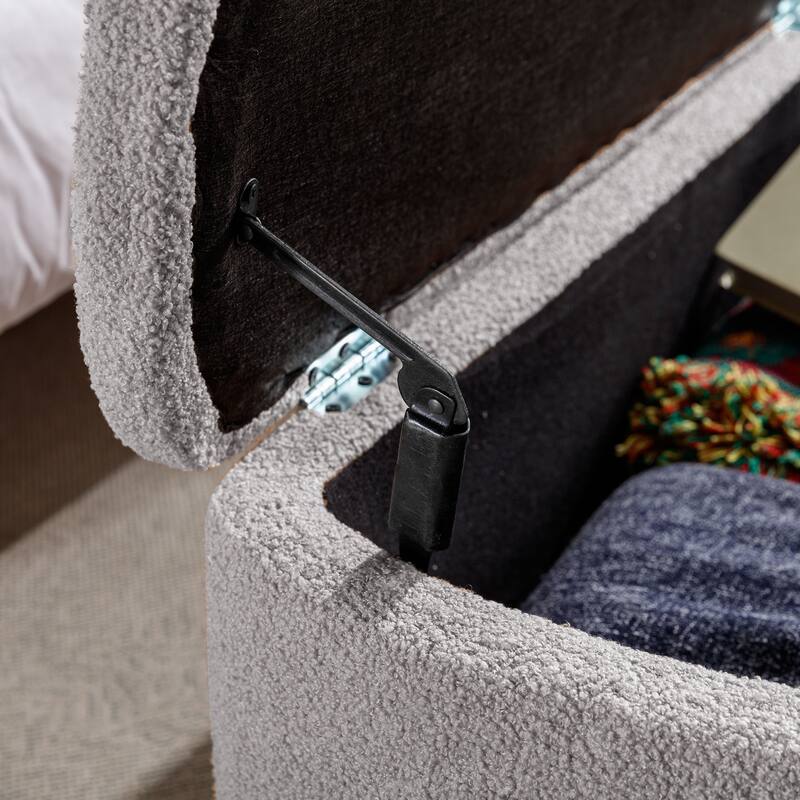 Grey Storage Ottoman Bench for End of Bed Gold Legs, Modern Grey Faux Fur Entryway Bench Upholstered Padded with Storage