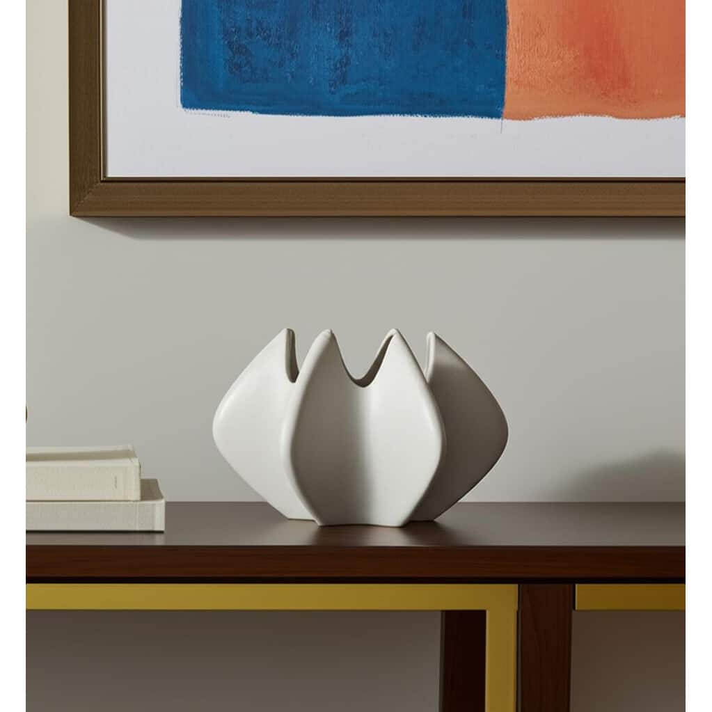 9" Cream Sculptural Ceramic Table Vase - 13.98