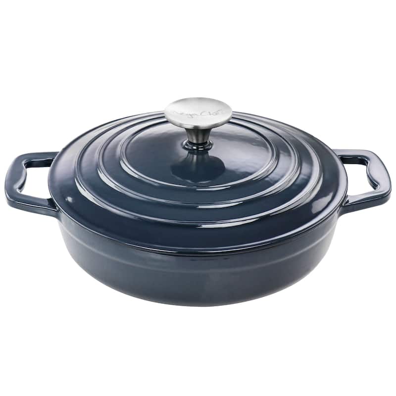 2 Quart Dark Blue Round Cast Iron Enameled Braiser Pan