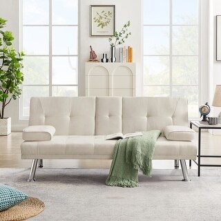 JASIWAY Linen Upholstered Modern Convertible Folding Futon Sofa Bed ...