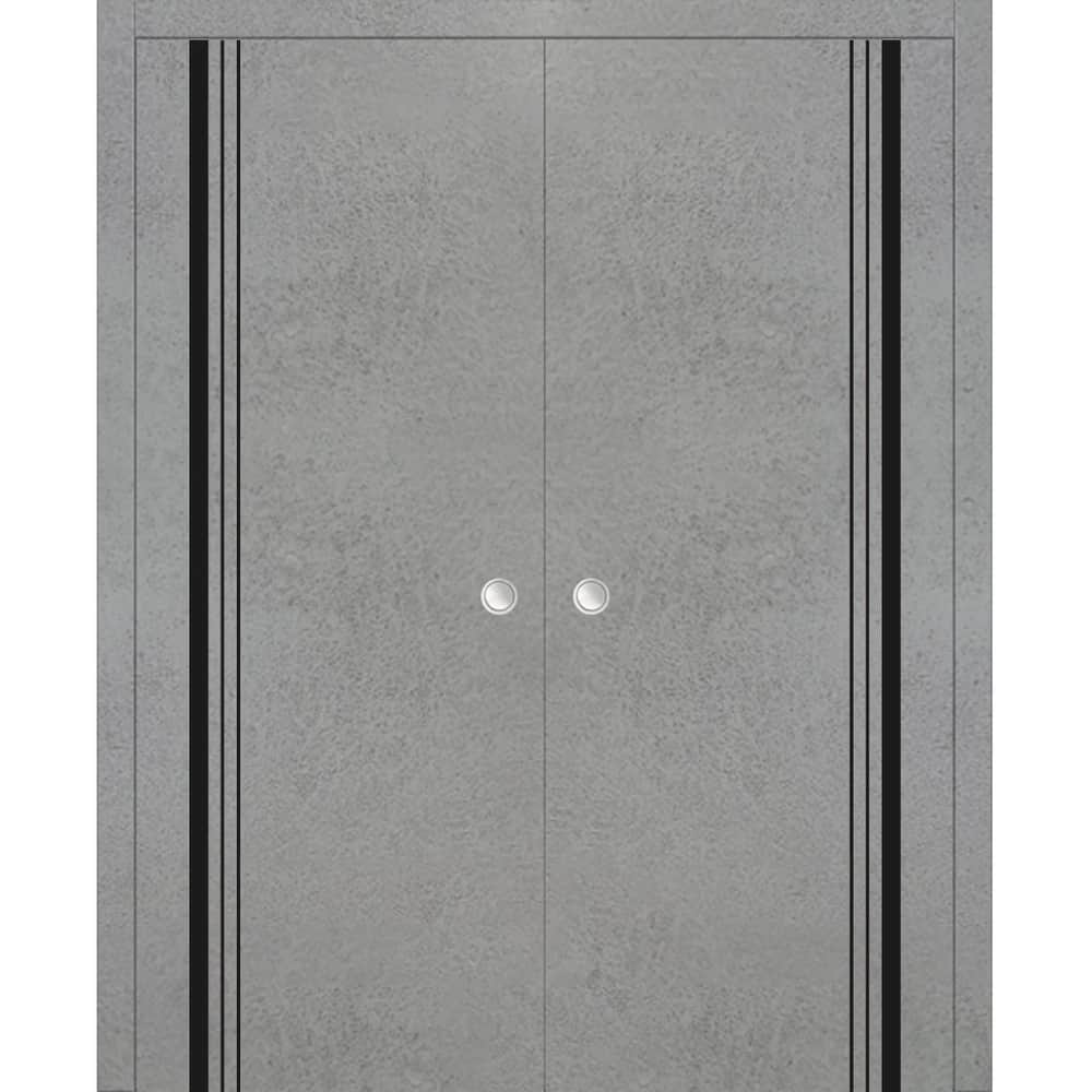 French Double Pocket Doors 36x80 Planum 0011 Concrete with Kit Trims Rail