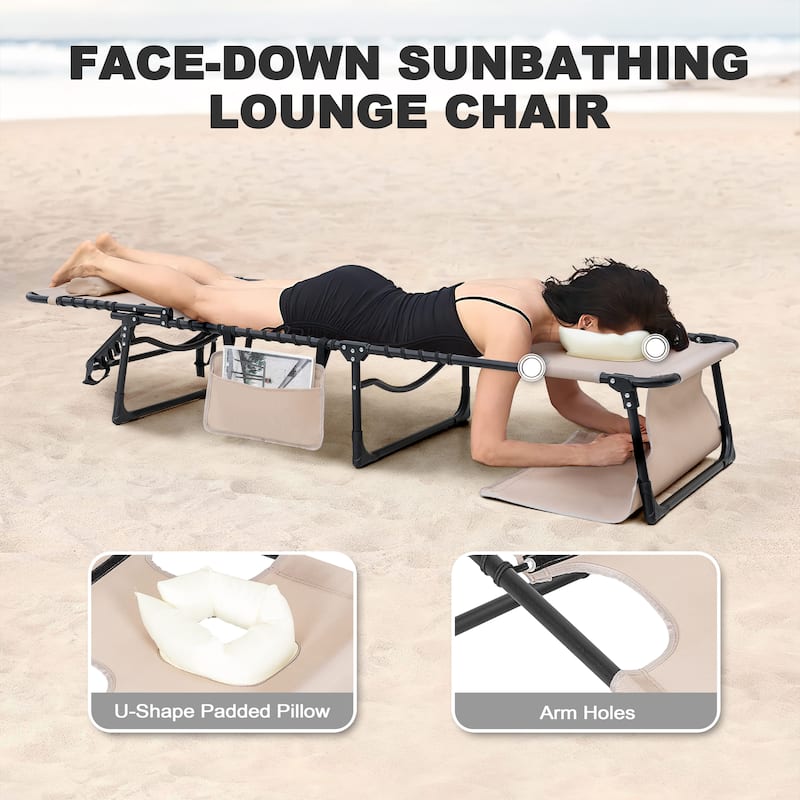 Outdoor Adjustable Textilene Lounge Chair Folding Tanning Chair with Pillow