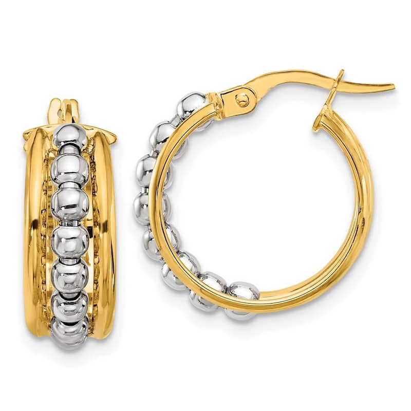 Curata 14k Two Tone Gold Polished and Beaded Hoop Earrings - 19.3x19.2mm