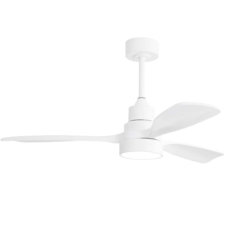 Sofucor 48 Inch Ceiling Fan with Light and Remote,Solid Wood Blades Low Profile,Smart Optional Work with Alexa/Google/App - Remote Control - White with White