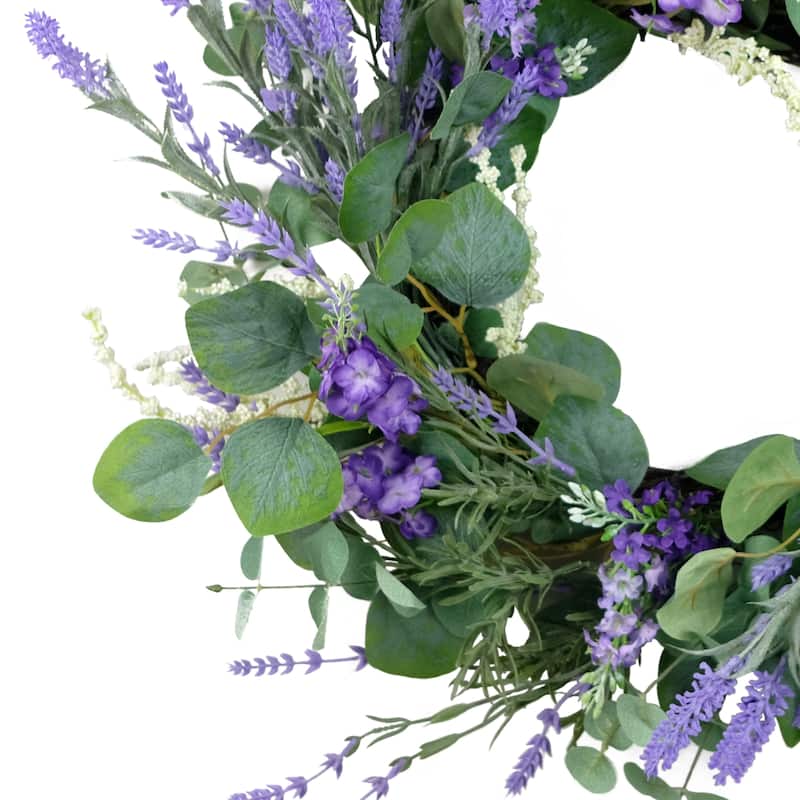 Lavender and Eucalyptus Artificial Floral Spring Wreath - 24" - Green and Purple
