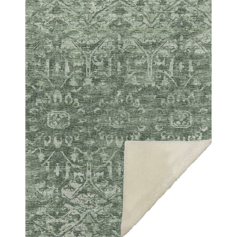 Premium Machine Washable ASB40 Vintage Global Sherpa Throw Blanket
