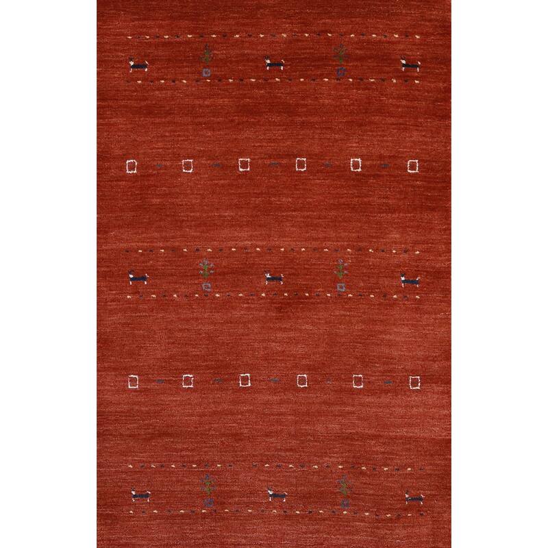Orange Gabbeh Indian Foyer Rug Hand-Knotted Tribal Wool Carpet - 3'0" x 4'11"